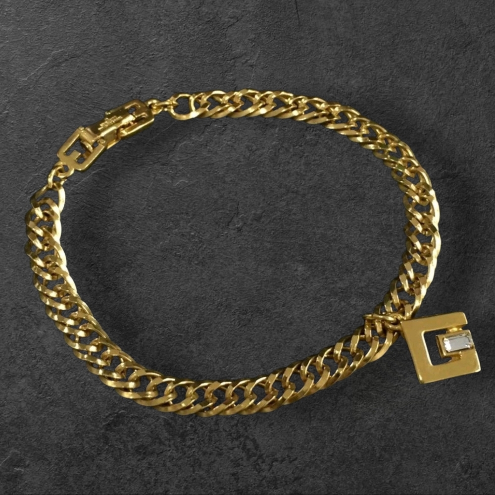 Givenchy Gold Chain Bracelet with Square Pendant